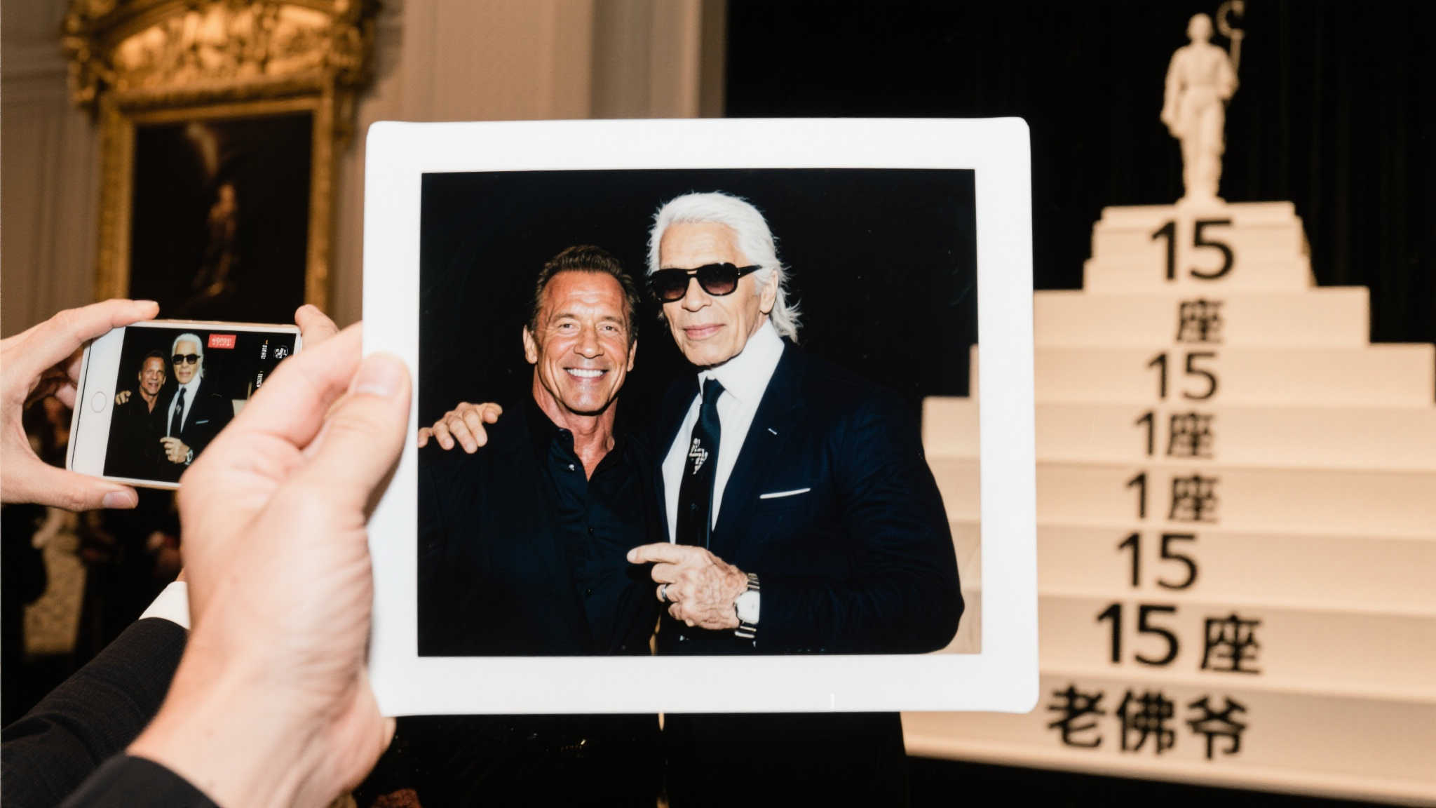 阿诺德与老佛爷同框，身后15座奖杯吸睛